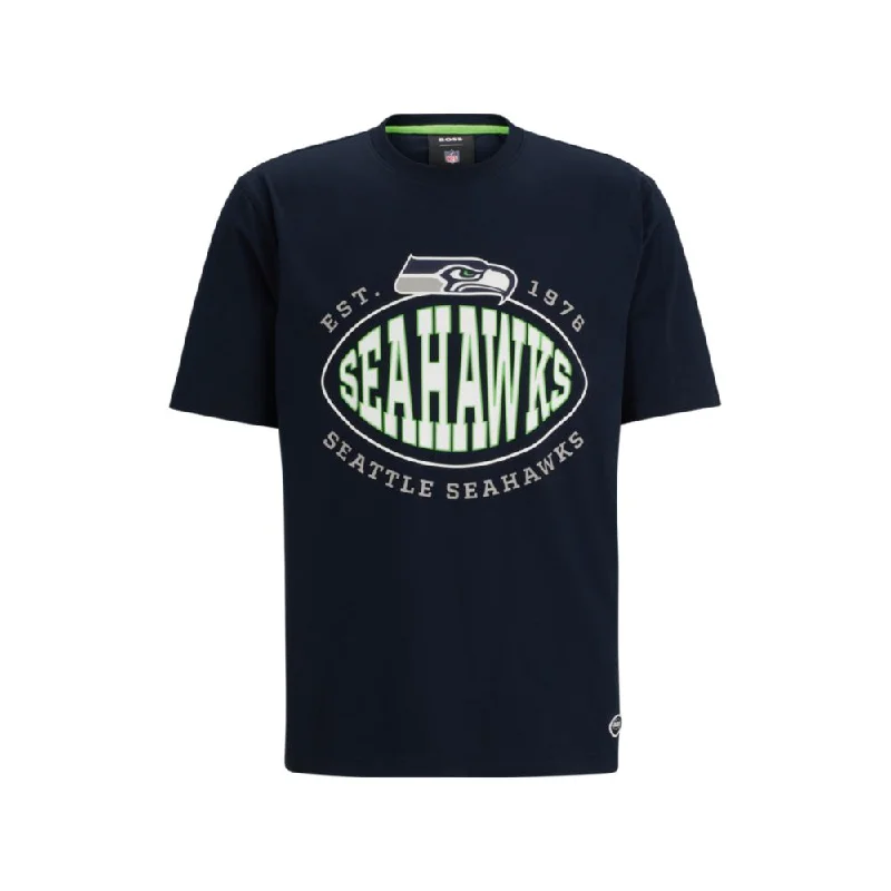 Men's thermal t - shirts with a high - neck design for cold weatherBOSS x NFL stretch-cotton T-shirt with collaborative branding Men's thermal t - shirts with a high - neck design for cold weatherBOSS x NFL stretch-cotton T-shirt with collaborative branding