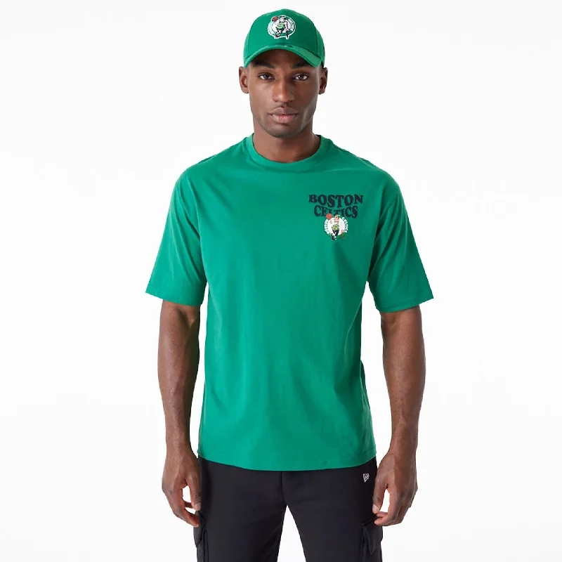 Men's button - front t - shirts with a unique artistic printBoston Celtics NBA Script Green Oversized T-Shirt Men's button - front t - shirts with a unique artistic printBoston Celtics NBA Script Green Oversized T-Shirt