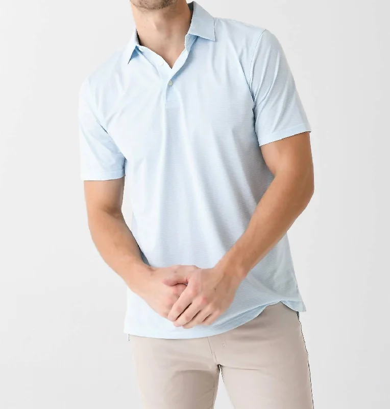 Men's short - sleeve linen t - shirts for summer beach outingsBrrr-Eeze Meadowbrook Stripe Polo Shirt In Clearwater Blue Men's short - sleeve linen t - shirts for summer beach outingsBrrr-Eeze Meadowbrook Stripe Polo Shirt In Clearwater Blue