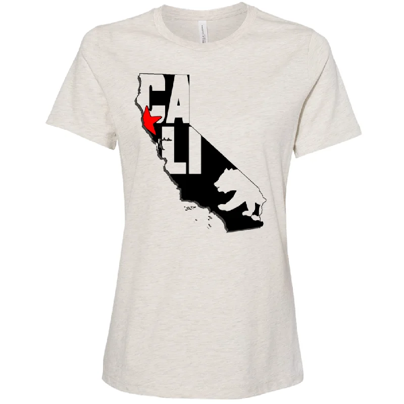 Men's button - front t - shirts with a unique artistic printCali Map Silhouette Outline Women's Relaxed Jersey Tee Men's button - front t - shirts with a unique artistic printCali Map Silhouette Outline Women's Relaxed Jersey Tee