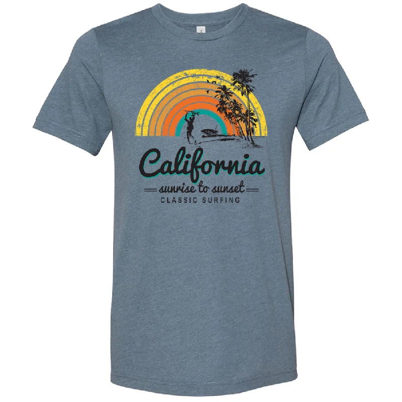 Men's UV - protection t - shirts for outdoor activities in the sunCalifornia Classic Sunrise Surfing Asst Colors Sueded Tee Men's UV - protection t - shirts for outdoor activities in the sunCalifornia Classic Sunrise Surfing Asst Colors Sueded Tee