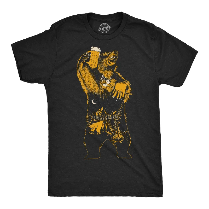 Men's organic cotton crew - neck t - shirts for everyday comfortCamping Party Bear Men's T Shirt Men's organic cotton crew - neck t - shirts for everyday comfortCamping Party Bear Men's T Shirt