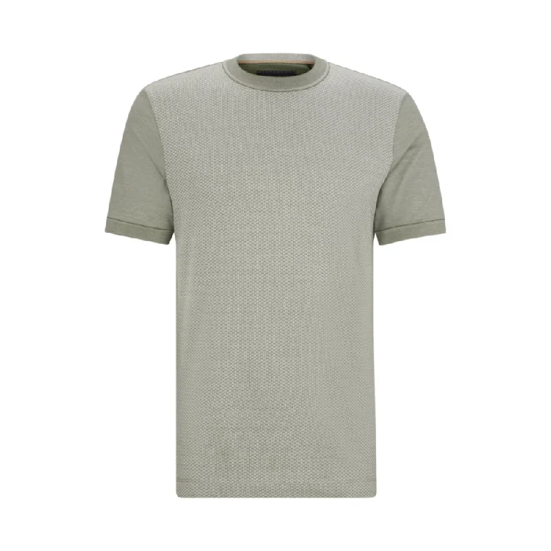 Men's button - front t - shirts with a unique artistic printCotton-silk regular-fit T-shirt with mixed structures Men's button - front t - shirts with a unique artistic printCotton-silk regular-fit T-shirt with mixed structures