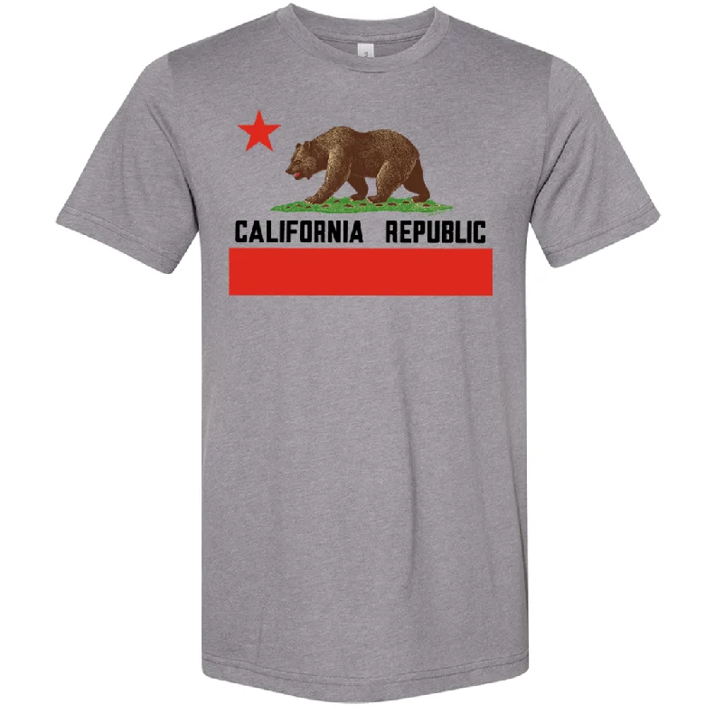 Men's tie - dye t - shirts with a bohemian styleDon Pimentel California Republic Bear Flag Black Text Asst Colors Sueded Tee Men's tie - dye t - shirts with a bohemian styleDon Pimentel California Republic Bear Flag Black Text Asst Colors Sueded Tee