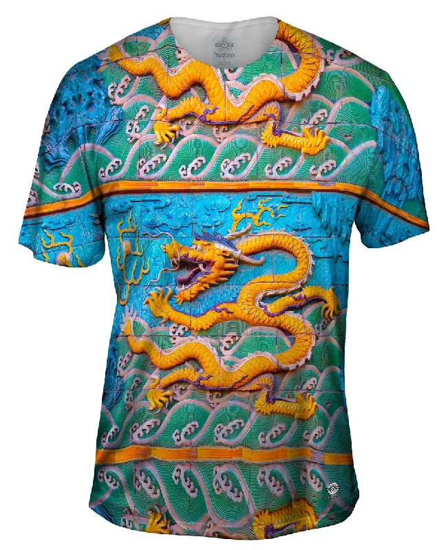 Men's ribbed t - shirts with a textured finish for added styleDragon Wall
