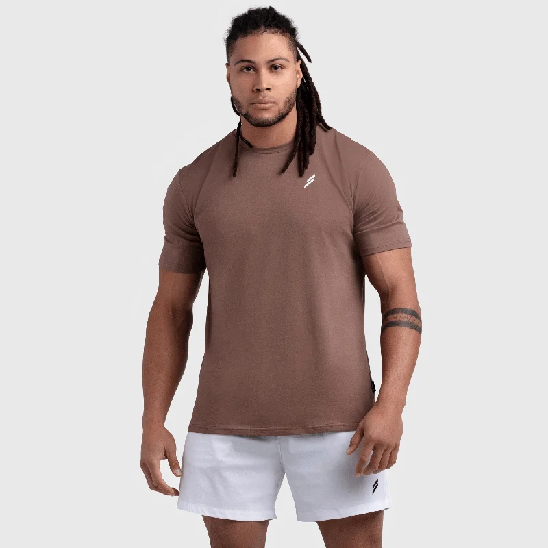 Men's button - front t - shirts with a unique artistic printEssential Regular Fit Tee - Choc Brown Men's button - front t - shirts with a unique artistic printEssential Regular Fit Tee - Choc Brown