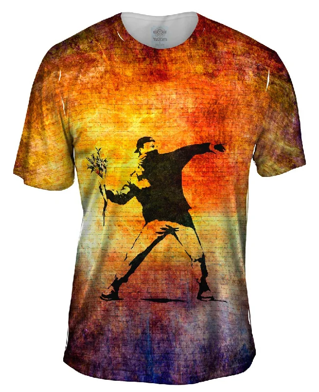 Men's antimicrobial t - shirts for odor - free freshness during travelGraffiti Banksy Flower Throw Men's antimicrobial t - shirts for odor - free freshness during travelGraffiti Banksy Flower Throw