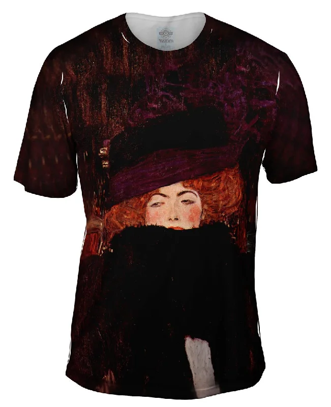 Men's thermal t - shirts with a high - neck design for cold weatherGustav Klimt -"Lady with Hat and Featherboa" (1909) Men's thermal t - shirts with a high - neck design for cold weatherGustav Klimt -"Lady with Hat and Featherboa" (1909)