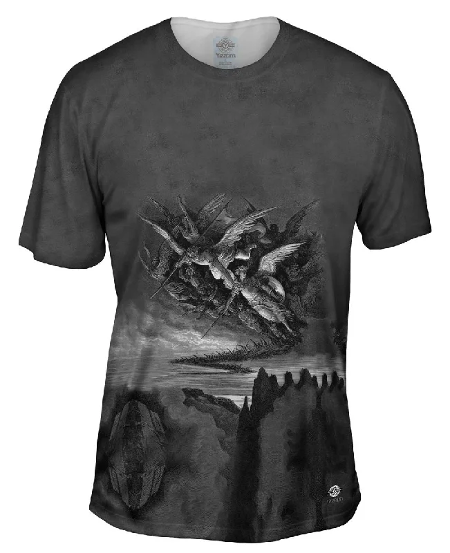 Men's ribbed t - shirts with a textured finish for added styleGustave Dore - "Paradise Lost The fallen Angels explore Hell" (1866) Men's ribbed t - shirts with a textured finish for added styleGustave Dore - "Paradise Lost The fallen Angels explore Hell" (1866)