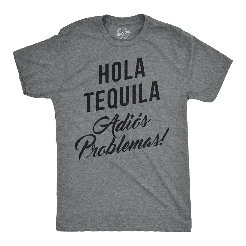 Men's button - front t - shirts with a unique artistic printHola Tequila Adios Problemas Men's T Shirt Men's button - front t - shirts with a unique artistic printHola Tequila Adios Problemas Men's T Shirt