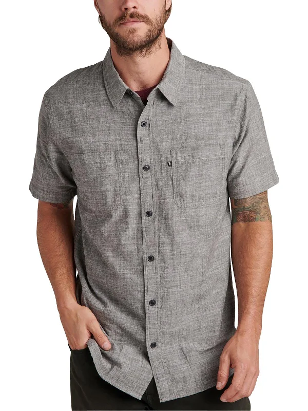 Men's mock - neck t - shirts with a modern and sleek styleHughes Mens Cotton Short Sleeves Button-Down Shirt Men's mock - neck t - shirts with a modern and sleek styleHughes Mens Cotton Short Sleeves Button-Down Shirt