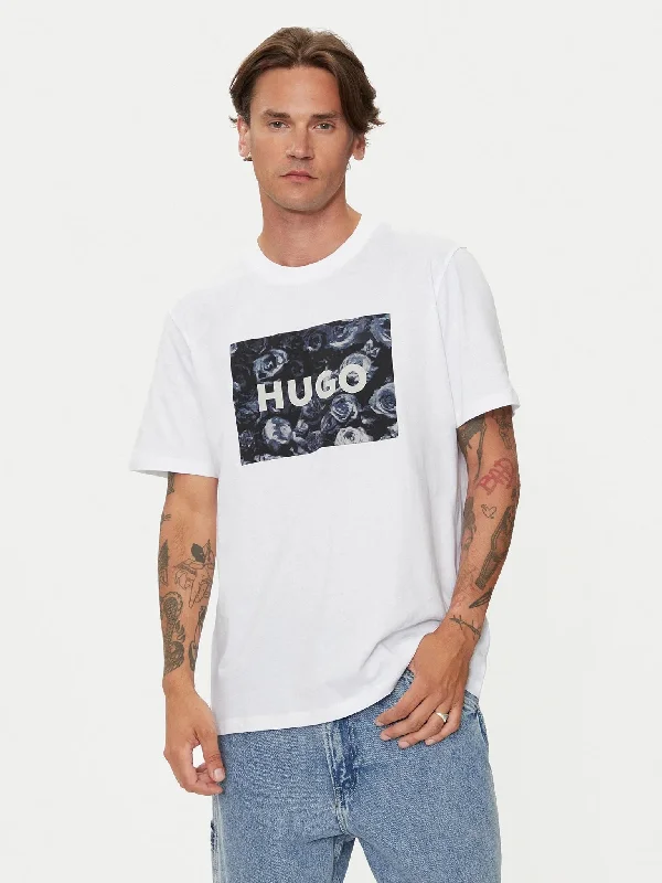 Men's lightweight performance t - shirts for running marathonsHugo Men's Dulive Square Logo Short Sleeve T-Shirt, White Men's lightweight performance t - shirts for running marathonsHugo Men's Dulive Square Logo Short Sleeve T-Shirt, White