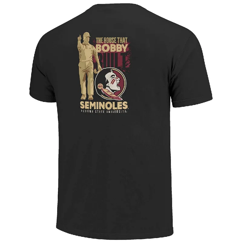 Men's mock - neck t - shirts with a modern and sleek styleImage One Adult/Unisex FSU/The House That Bobby Built Design Short Sleeve T-shirt - Black Men's mock - neck t - shirts with a modern and sleek styleImage One Adult/Unisex FSU/The House That Bobby Built Design Short Sleeve T-shirt - Black
