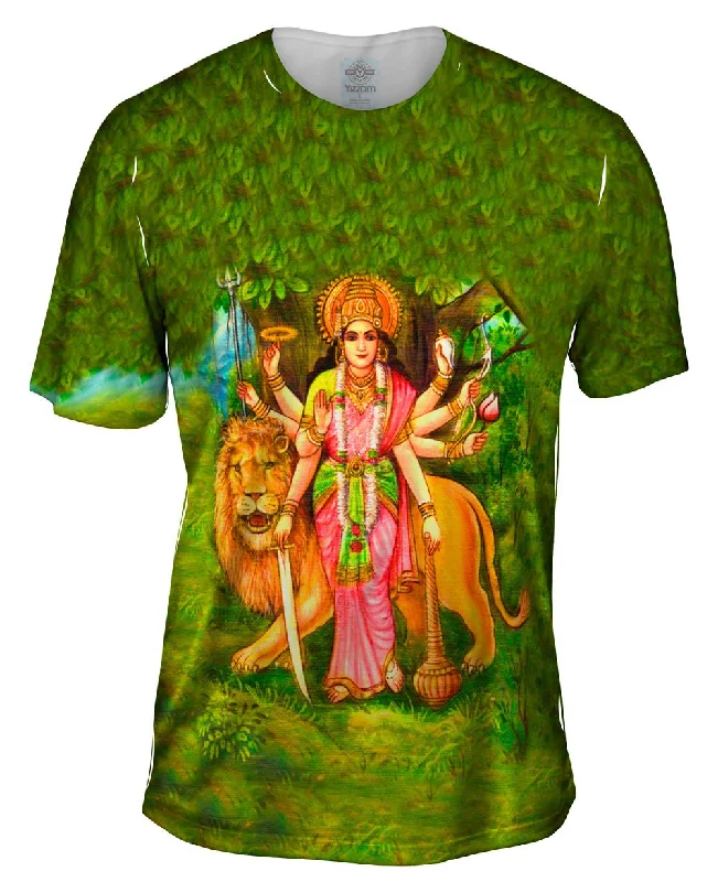 Men's short - sleeve linen t - shirts for summer beach outingsIndia - "Durga Mata"