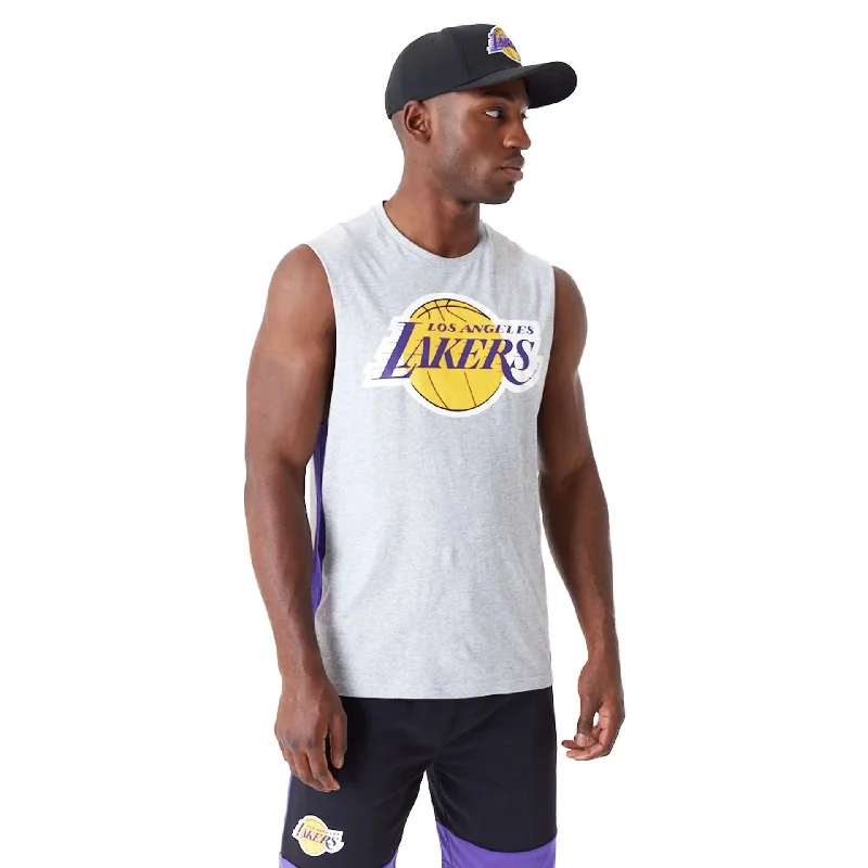 Men's short - sleeve linen t - shirts for summer beach outingsLA Lakers Colour Block Grey Vest Men's short - sleeve linen t - shirts for summer beach outingsLA Lakers Colour Block Grey Vest