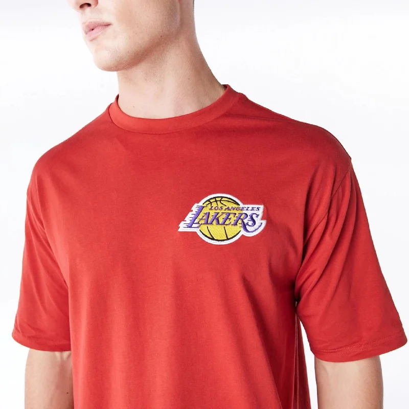 Men's button - front t - shirts with a unique artistic printLA Lakers League Essential Red Oversized T-Shirt Men's button - front t - shirts with a unique artistic printLA Lakers League Essential Red Oversized T-Shirt