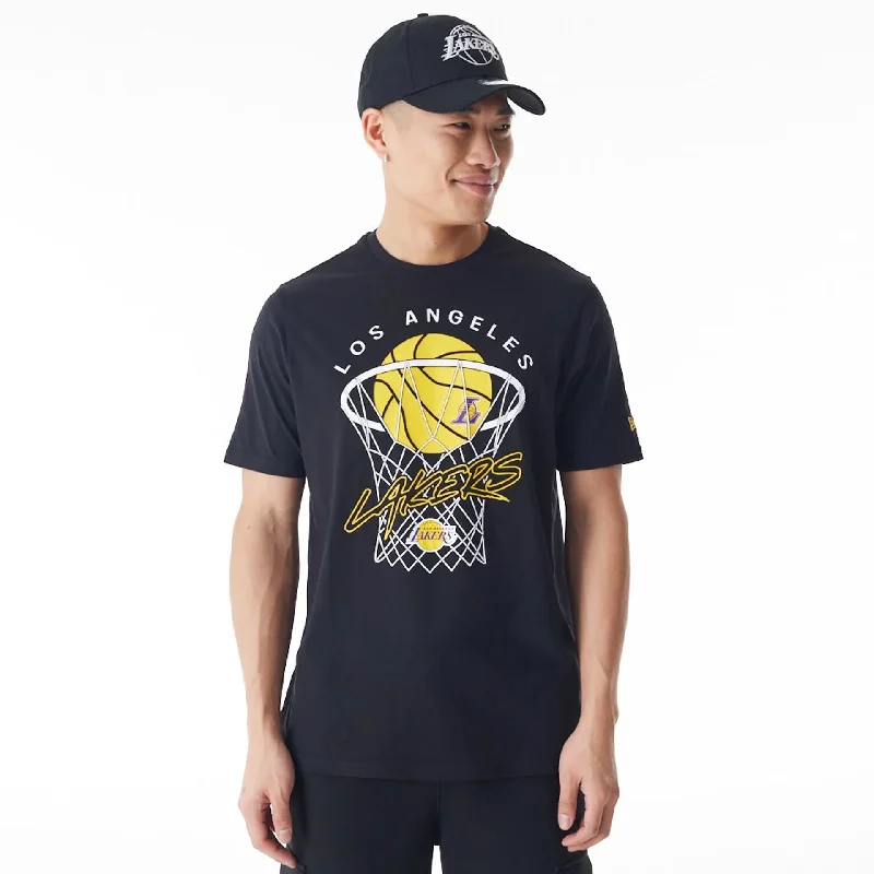 Men's long - sleeve henley t - shirts with button - down placketsLA Lakers NBA Net Graphic Black T-Shirt Men's long - sleeve henley t - shirts with button - down placketsLA Lakers NBA Net Graphic Black T-Shirt