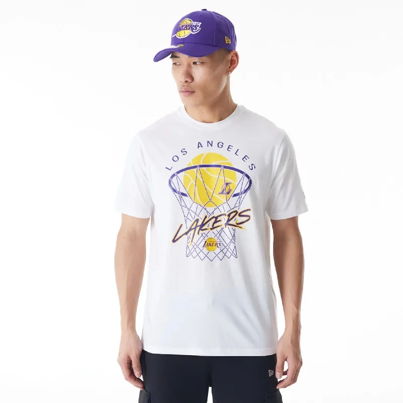 Men's tie - dye t - shirts with a bohemian styleLA Lakers NBA Net Graphic White T-Shirt Men's tie - dye t - shirts with a bohemian styleLA Lakers NBA Net Graphic White T-Shirt