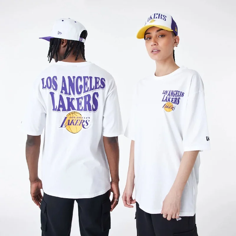 Men's mock - neck t - shirts with a modern and sleek styleLA Lakers NBA Script White Oversized T-Shirt Men's mock - neck t - shirts with a modern and sleek styleLA Lakers NBA Script White Oversized T-Shirt