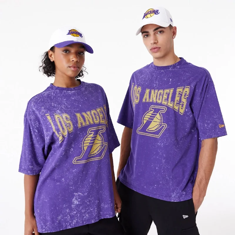 Men's button - front t - shirts with a unique artistic printLA Lakers NBA Washed Purple Oversized T-Shirt Men's button - front t - shirts with a unique artistic printLA Lakers NBA Washed Purple Oversized T-Shirt