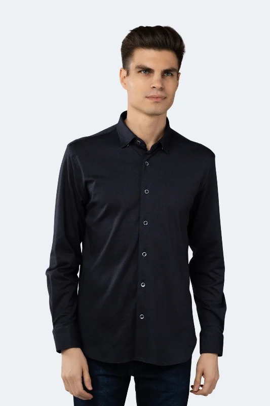 Men's mock - neck t - shirts with a modern and sleek styleLeo Black Solid Shirt