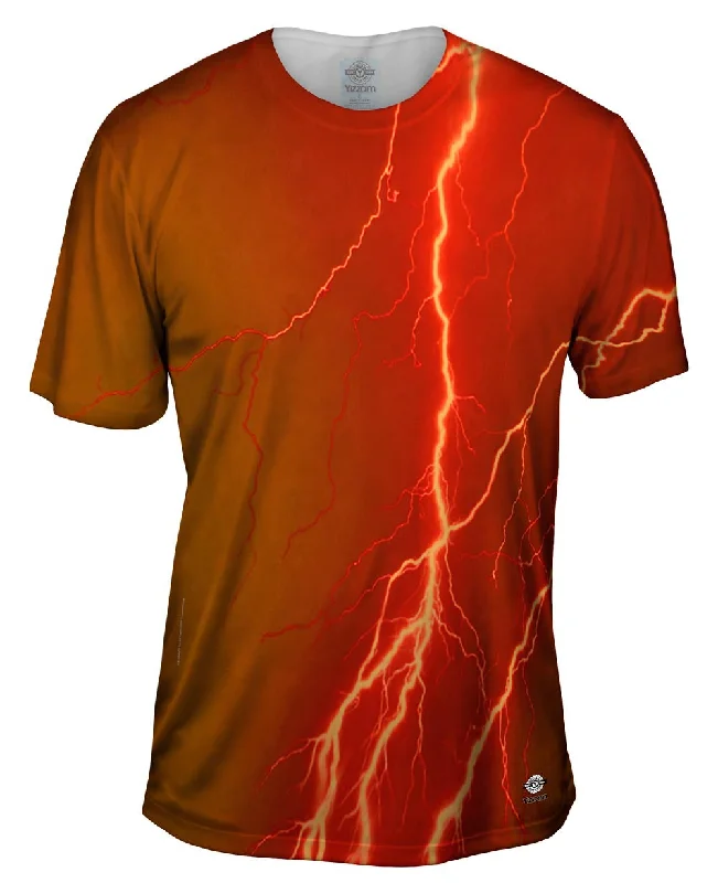 Men's ribbed t - shirts with a textured finish for added styleLightning Storm Orange Brown Men's ribbed t - shirts with a textured finish for added styleLightning Storm Orange Brown