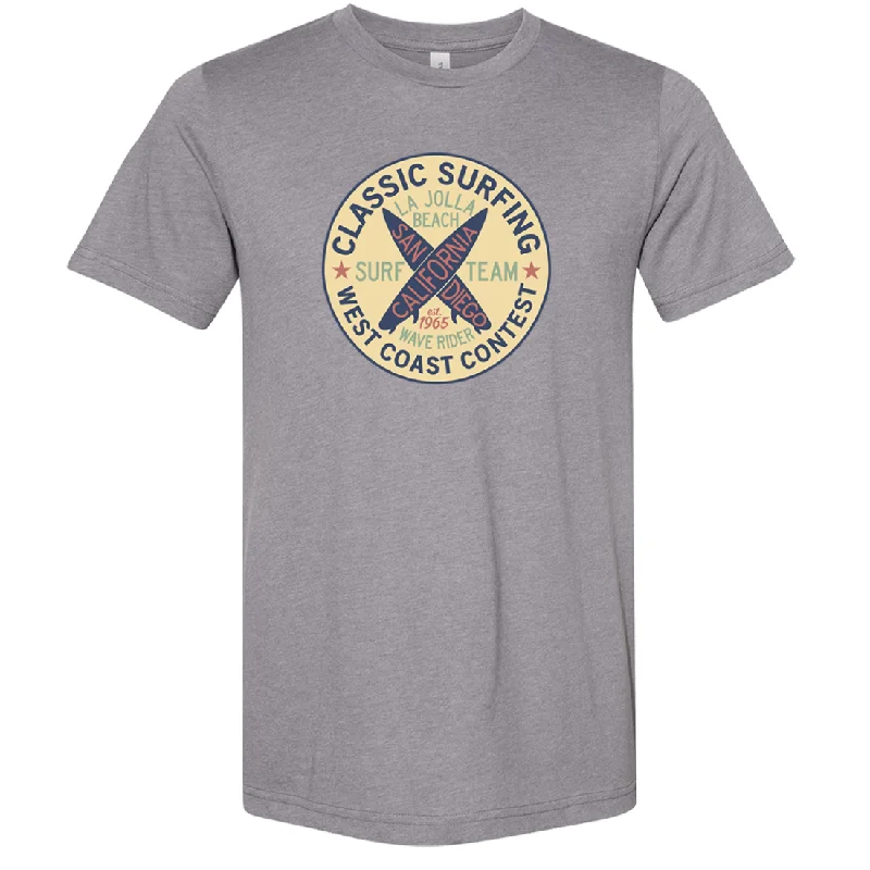 Men's organic cotton crew - neck t - shirts for everyday comfortLo Jolla Surf Team San Diego Asst Colors Sueded Tee Men's organic cotton crew - neck t - shirts for everyday comfortLo Jolla Surf Team San Diego Asst Colors Sueded Tee