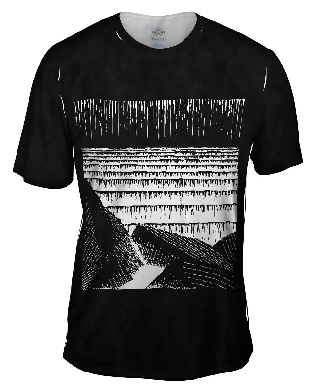 Men's button - front t - shirts with a unique artistic printM.C.Escher - "Blocks of Basalt Along the Sea" (1919) Men's button - front t - shirts with a unique artistic printM.C.Escher - "Blocks of Basalt Along the Sea" (1919)