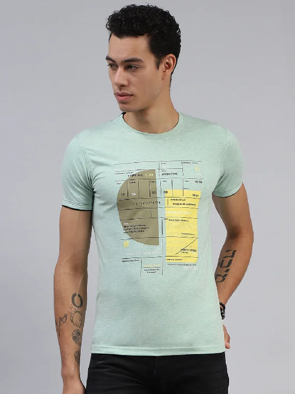 Men's tie - dye t - shirts with a bohemian styleMen Green Printed Mock Neck Half Sleeve T-Shirt Men's tie - dye t - shirts with a bohemian styleMen Green Printed Mock Neck Half Sleeve T-Shirt