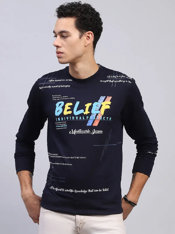 Men's v - neck muscle t - shirts for a body - building aestheticMen Navy Blue Printed Round Neck Full Sleeve Winter T-Shirt Men's v - neck muscle t - shirts for a body - building aestheticMen Navy Blue Printed Round Neck Full Sleeve Winter T-Shirt
