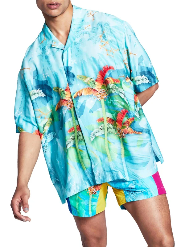Men's distressed denim - look t - shirts with a rugged appealMens Collared Printed Hawaiian Print Shirt Men's distressed denim - look t - shirts with a rugged appealMens Collared Printed Hawaiian Print Shirt