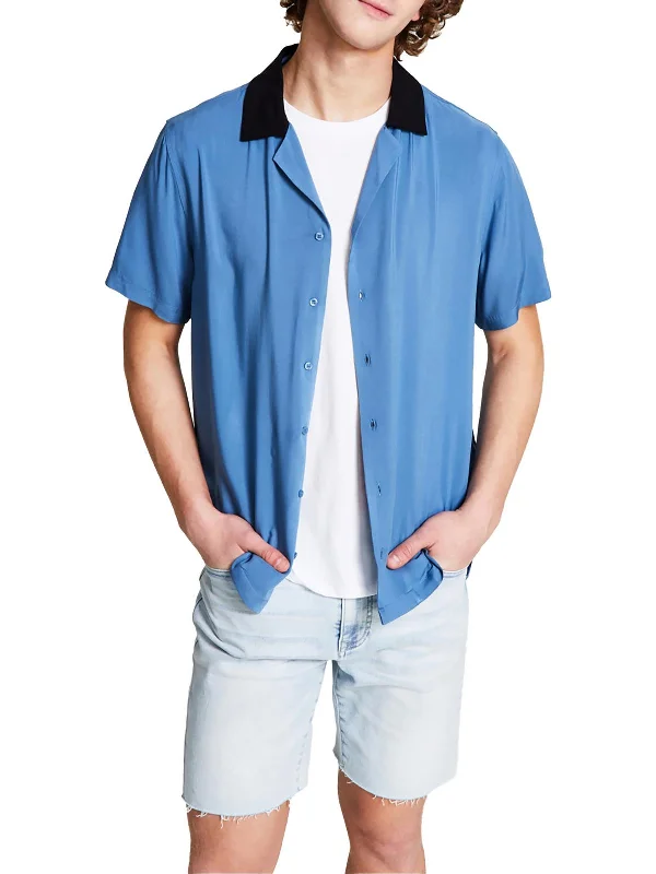 Men's button - front t - shirts with a unique artistic printMens Contrast Trim Collared Button-Down Shirt Men's button - front t - shirts with a unique artistic printMens Contrast Trim Collared Button-Down Shirt