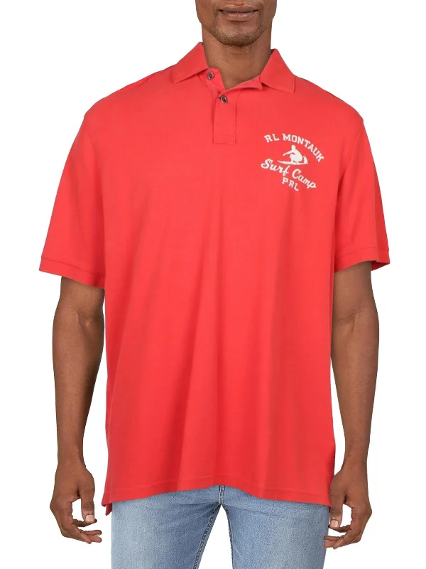 Men's short - sleeve linen t - shirts for summer beach outingsMens Cotton Graphic Polo Men's short - sleeve linen t - shirts for summer beach outingsMens Cotton Graphic Polo