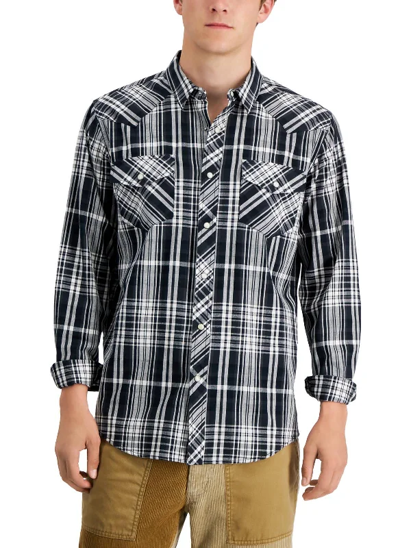 Men's printed Hawaiian t - shirts for tropical vacationsMens Cotton Plaid Button-Down Shirt Men's printed Hawaiian t - shirts for tropical vacationsMens Cotton Plaid Button-Down Shirt