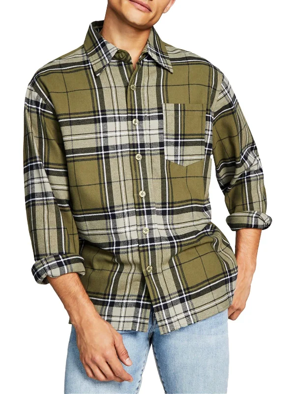 Men's slim - fit graphic t - shirts with vintage rock band printsMens Flannel Plaid Button-Down Shirt Men's slim - fit graphic t - shirts with vintage rock band printsMens Flannel Plaid Button-Down Shirt