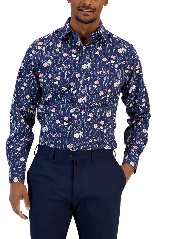 Men's printed Hawaiian t - shirts for tropical vacationsMens Floral Print Stretch Button-Down Shirt Men's printed Hawaiian t - shirts for tropical vacationsMens Floral Print Stretch Button-Down Shirt