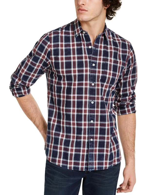 Men's long - sleeve henley t - shirts with button - down placketsMens Plaid Cotton Button-Down Shirt Men's long - sleeve henley t - shirts with button - down placketsMens Plaid Cotton Button-Down Shirt