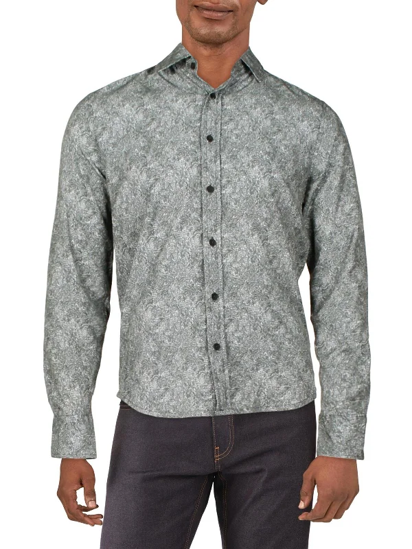 Men's polo t - shirts with a contrast collar for a preppy lookMens Printed Collared Button-Down Shirt Men's polo t - shirts with a contrast collar for a preppy lookMens Printed Collared Button-Down Shirt