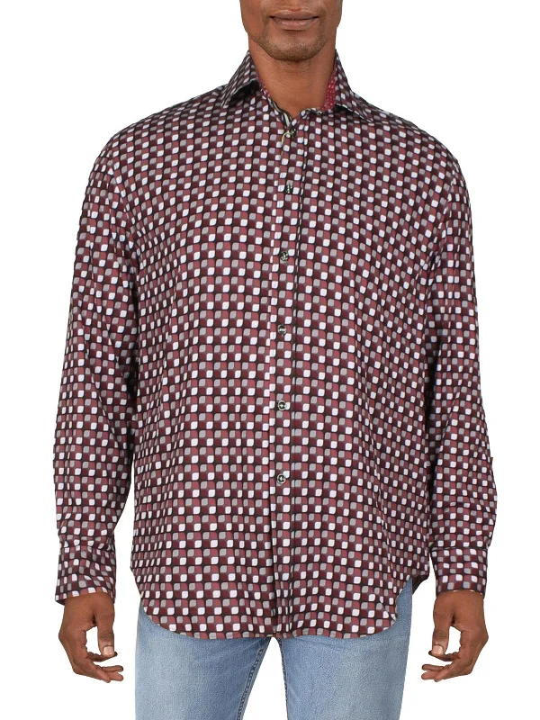 Men's distressed denim - look t - shirts with a rugged appealMens Printed Collared Button-Down Shirt Men's distressed denim - look t - shirts with a rugged appealMens Printed Collared Button-Down Shirt