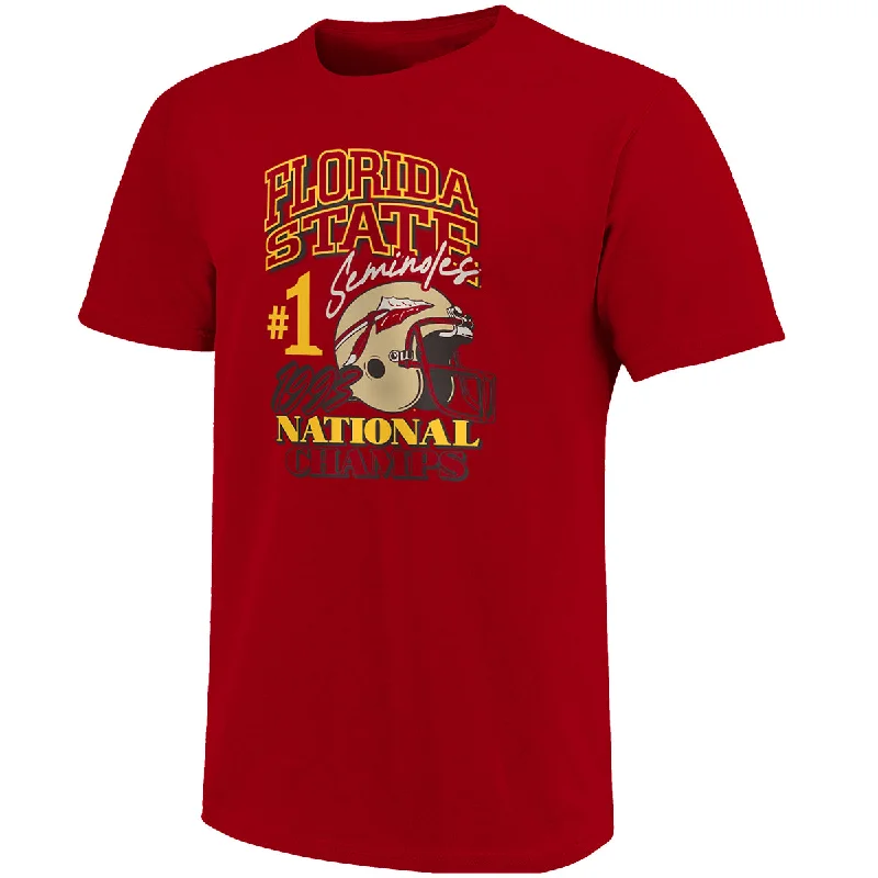 Men's distressed denim - look t - shirts with a rugged appealImage One Adult/Unisex Vault Florida State Seminoles 1993 National Champs Helmet Design Short Sleeve T-shirt - Cardinal Men's distressed denim - look t - shirts with a rugged appealImage One Adult/Unisex Vault Florida State Seminoles 1993 National Champs Helmet Design Short Sleeve T-shirt - Cardinal