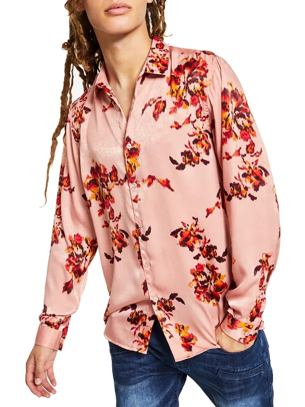 Men's moisture - wicking athletic t - shirts for intense workoutsMens Satin Floral Button-Down Shirt Men's moisture - wicking athletic t - shirts for intense workoutsMens Satin Floral Button-Down Shirt