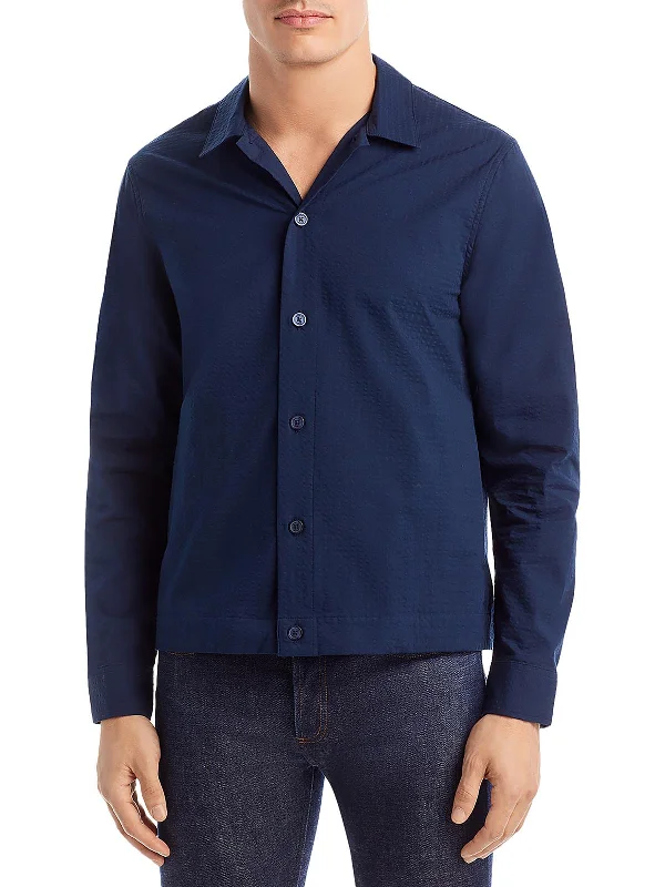 Men's thermal t - shirts with a high - neck design for cold weatherMens Seersucker Collar Button-Down Shirt Men's thermal t - shirts with a high - neck design for cold weatherMens Seersucker Collar Button-Down Shirt