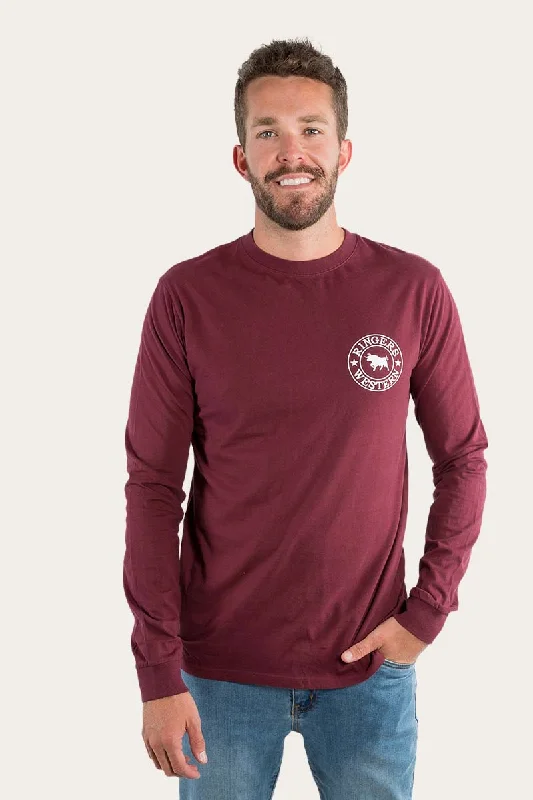 Men's moisture - wicking athletic t - shirts for intense workoutsSignature Bull Mens Classic Fit Long Sleeve T-Shirt - Burgundy/White Men's moisture - wicking athletic t - shirts for intense workoutsSignature Bull Mens Classic Fit Long Sleeve T-Shirt - Burgundy/White
