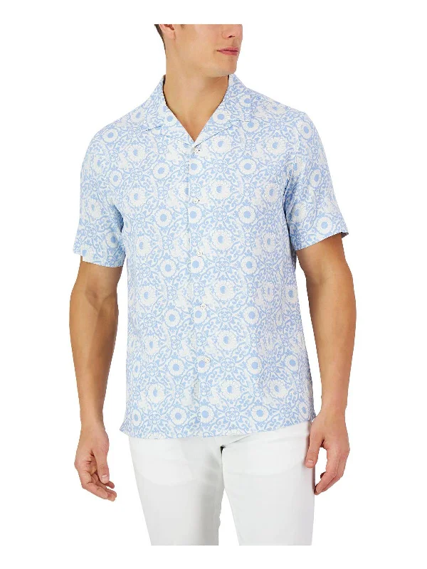 Men's distressed denim - look t - shirts with a rugged appealMens Silk Floral Button-Down Shirt Men's distressed denim - look t - shirts with a rugged appealMens Silk Floral Button-Down Shirt
