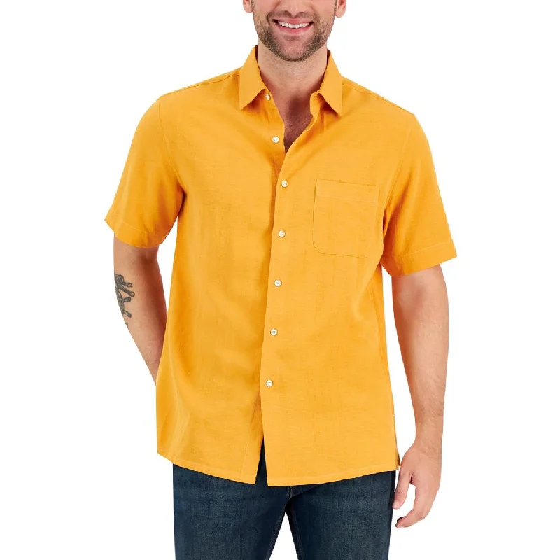 Men's button - front t - shirts with a unique artistic printMens Silk Woven Button-Down Shirt Men's button - front t - shirts with a unique artistic printMens Silk Woven Button-Down Shirt