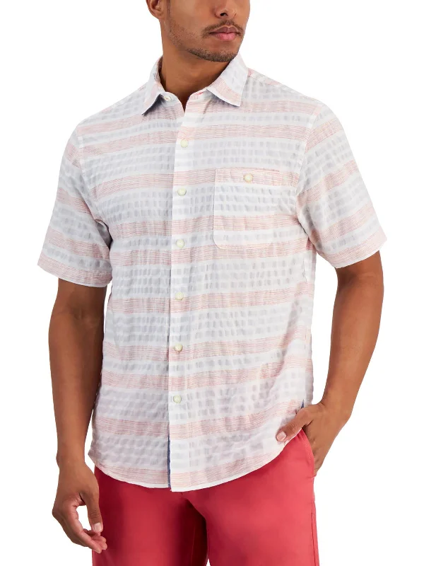 Men's mock - neck t - shirts with a modern and sleek styleMens Striped Collar Button-Down Shirt