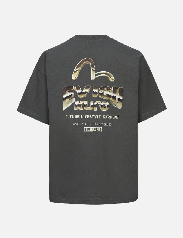 Men's ribbed t - shirts with a textured finish for added styleMetallic Effect Logo Print Oversized T-shirt Men's ribbed t - shirts with a textured finish for added styleMetallic Effect Logo Print Oversized T-shirt