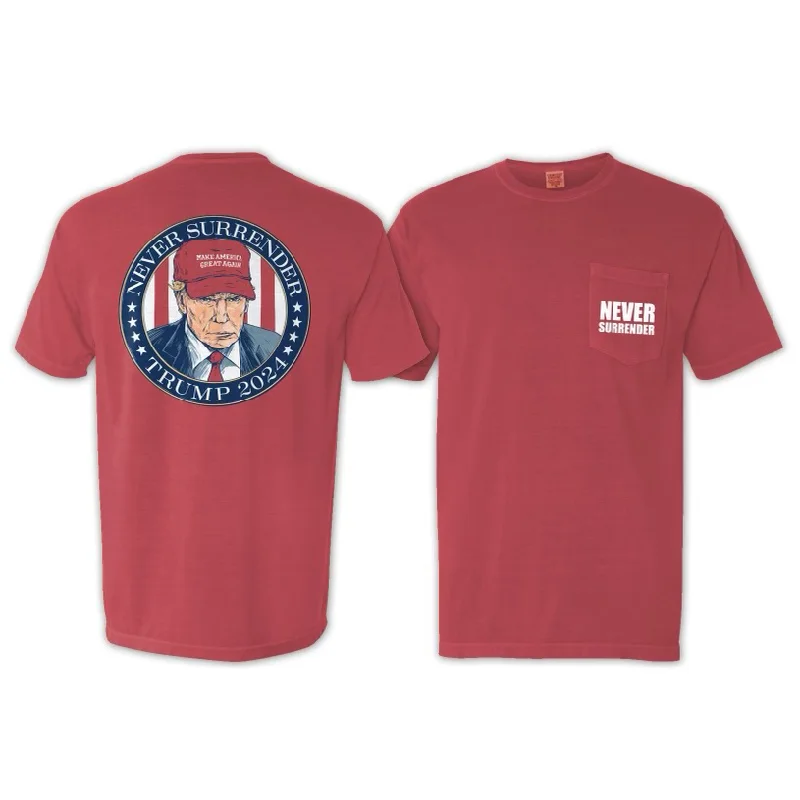 Men's moisture - wicking athletic t - shirts for intense workoutsNever Surrender Trump 2024 Pocket Tee Men's moisture - wicking athletic t - shirts for intense workoutsNever Surrender Trump 2024 Pocket Tee
