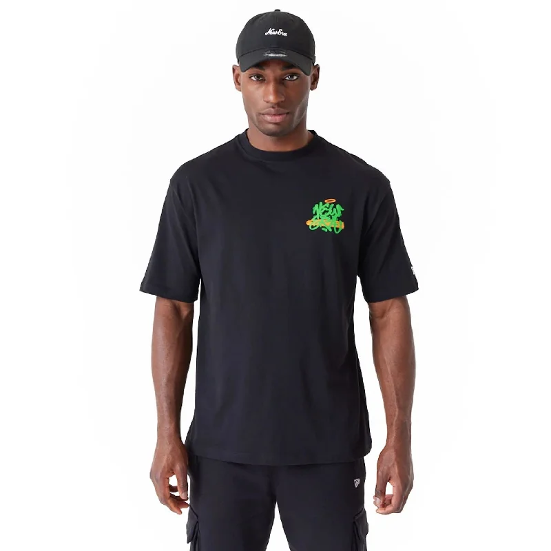 Men's short - sleeve linen t - shirts for summer beach outingsNew Era Spray Graphic Black Oversized T-Shirt Men's short - sleeve linen t - shirts for summer beach outingsNew Era Spray Graphic Black Oversized T-Shirt
