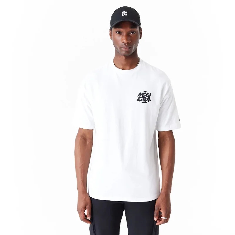 Men's distressed denim - look t - shirts with a rugged appealNew Era Spray Graphic White Oversized T-Shirt Men's distressed denim - look t - shirts with a rugged appealNew Era Spray Graphic White Oversized T-Shirt